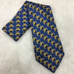 Turnbull & Asser Men's Blue Yellow Geometric Silk Tie
